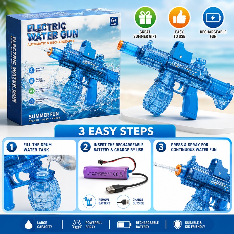 Electric Water Blaster for Summer Outdoor Play – Rechargeable Continuous