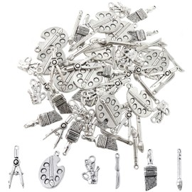 Honbay 60PCS Alloy Painting Charms Pendant Artist Painter Brush Palette Knife Brush Pot Compasses Pendants for Earrings Bracelet Necklace Jewelry Making (6 Styles)
