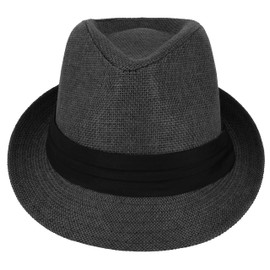 Gelante Summer Fedora Panama Straw Hats with Black Band, Black, Small-Medium