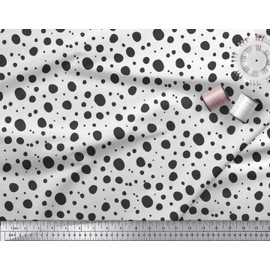 Soimoi White Cotton Duck Fabric Black Dots Print Fabric by Yard 56 Inch Wide