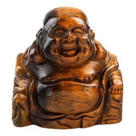 Nupuyai Tiger's Eye Laughing Buddha Figurine Gemstone Crystal Lucky Buddha Healing Stone Lucky Charm Feng Shui Decoration
