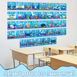 37 Piece Alphanumeric Bulletin Board Set Submarine Alphanumeric 0-10 Card Cutout Marine Life Educational Poster for Classroom Walls Preschool Kindergarten Teacher