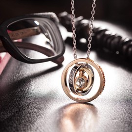 OUTLETISSIMO® ET33 Women's Necklace I Love You Mom Mama I Love You Mom, 3 Rims and White Zirconia, Metal, Cubic Zirconia