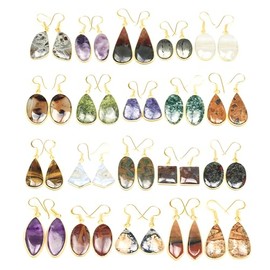 Silver Carats Earrings Set for Women - 10 Pairs Crystal Drop & Dangle Earrings, Assorted Natural Gemstones - Handcrafted (10 Pairs - Gold Plated)