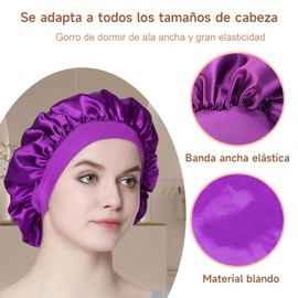 QianMu 4 Piezas Gorro de Seda para Dormir con 100 Ligas para Cabello, Gorro de Satin para Dormir Cabello Rizado Reutilizable y Cómodo, Gorra de Baño para Mujer con Banda Ancha Elástica (Negro + Oro + Rojo + Morado)