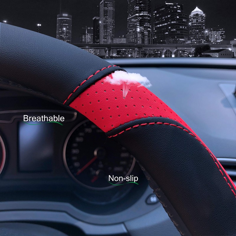 BINSHEO Microfibre Leather Auto Car Steering Wheel Cover,Anti Slip 15