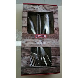 QUINCHO 4-Piece BBQ Tool Set - Stainless Steel Grilling Utensils Kit for Outdoor Barbecue - Tongs, Spatula, Fork, Basting Brush - Heavy-Duty Grill Accessories with Heat-Resistant Handles