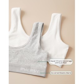 INNERSY Girls' Cotton Sports Bra Comfy Wireless Training Bra for Teens 3 Pack(Basic,Small)