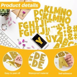 128 Pcs Gold Letter Stickers Glitter Large Bulletin Board Letters Alphabet Stickers Vinyl Self-Adhesive Sticker Letters for Poster Board Display Crafts Mailbox Door Classroom Decor (Gold, 2.5 Inch)