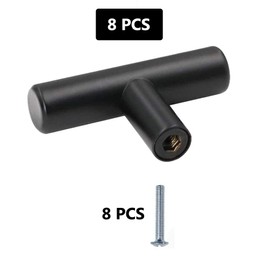 Ianulus Black Matte Cabinet Handles, 8 Pieces Stainless Steel Cabinet T Bar Handle, Kitchen Cabinet Handle, T Shaped Cabinet Handle, with 8 Pieces Screws, for Furniture DIY, Bedside Table, TV Cabinet