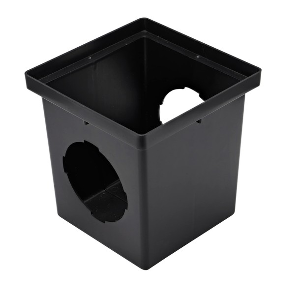NDS 1200 Square Catch Basin Drain with 2 Openings, Connect to 3 Inch, 4 Inch, 6 Inch & 8 Inch Drain Pipes, Manages Heavy Water Flows, 12 Inch, Plastic, Black