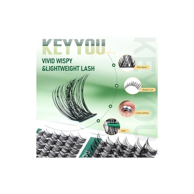 KEYYOU Agrupaciones de latigas,96 Pcs Cluster Lashes D Curl 10-18MIX