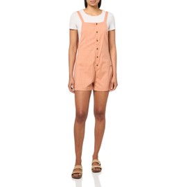 Volcom Women's Stone Strut Relaxed Fit Overall Short Romper, Sand Brown, Small