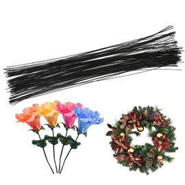 Cinvo Florsit Stem Wire 100 Counts Floral Paper Wrapped Wire 14 Inch 22 Gauge Iron Wire for Flower Arrangements DIY Bouquet Handcrafts (Black)