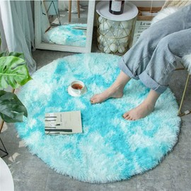 Icegrey Shaggy Teppich Hochflor Langflor Plüschteppich Runder Tie-Dye Dekor rutschfeste Waschbar Bodenmatte für Wohnzimmer flauschig Shaggy Schlafzimmer Bettvorleger Outdoor Carpet, 120cm, Hellgrau