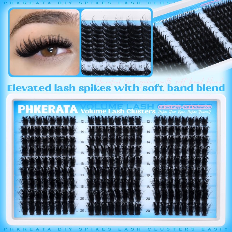 PHKERATA Lash Clusters Wispy Clusters Eyelash Extensions 12-20mm Fairy Eyelash