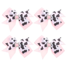 Ipetboom Cow Print Hair Bows Clips 4pcs Girls Cute Holstein Moo Cow Alligator Barrettes Ribbon Bowknot Pigtail Pins