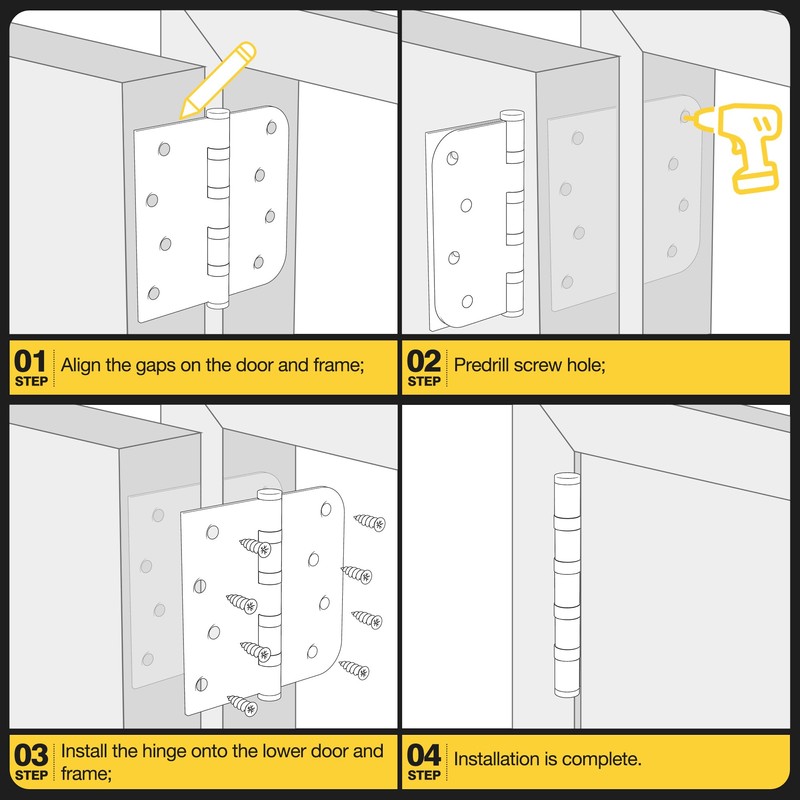 KOLET Ball Bearing Door Hinges, 4 x 4 Inches Door