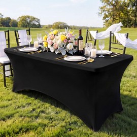 2 Pack Spandex Table Cover 6 FT Black Tablecloths Rectangle