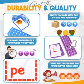 Interactive Phonics Word Pop Game (Ages 4+) - Educational Learning Toy with 100 CVC Words - SEND-Friendly Early Reading Development Kit with Flash Cards