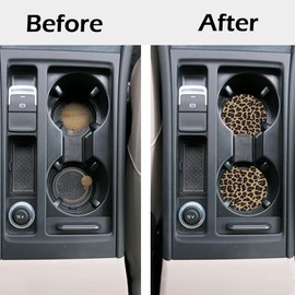 2 Pcs Car Cup Coasters, Brown Cheetah Print Universal Non-Slip Rubber Car Coasters for Cup Holders 2.75 inch, Car Interior Accessories for Women