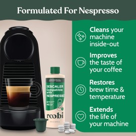 Roobi Descaling and Cleaning Kit for Nespresso Originaline. Includes 1 Bottle of Descaling Solution, 12 Cleaning Tablets and 1 Reusable Pod. Carbon Neutral. 1 Year Supply.