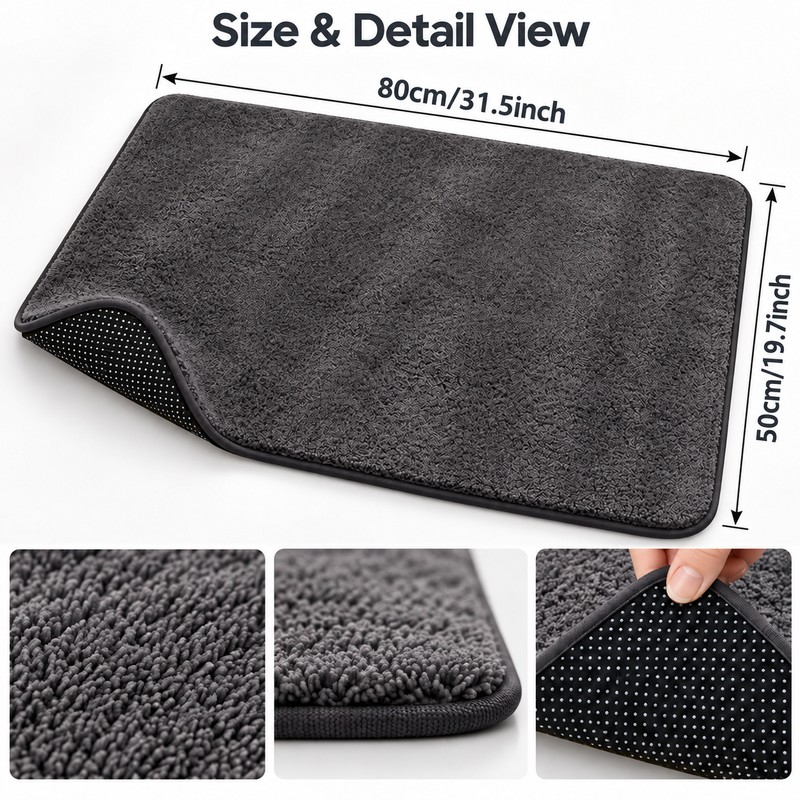 Ultra Soft Absorbent Bathmat – Thick Plush Microfiber Non-Slip Bathroom