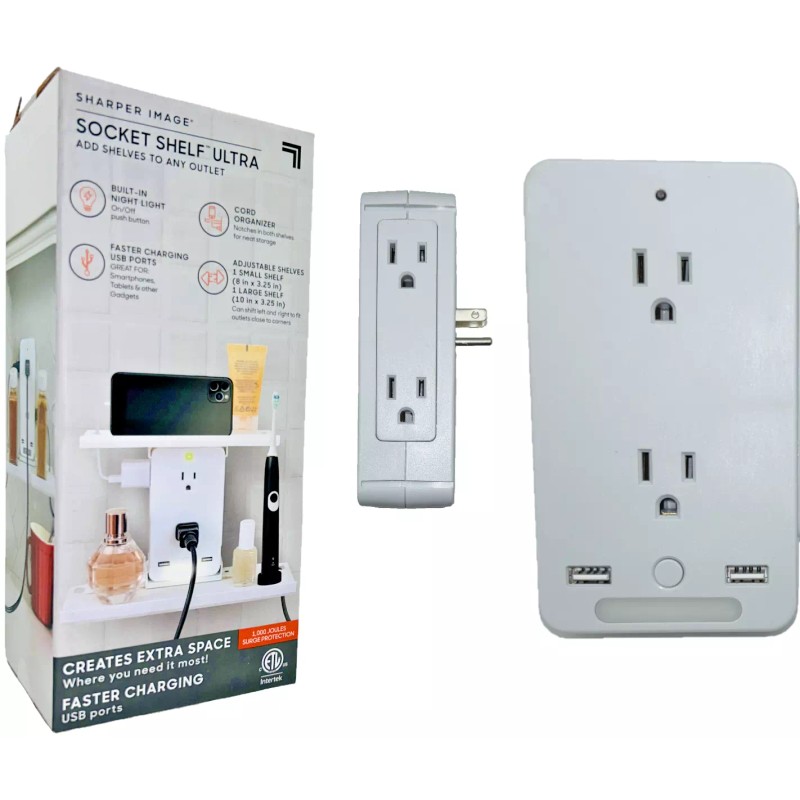 Sharper Image Socket Shelf Ultra 8 Port Surge Protect Wall
