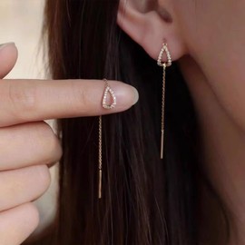 Threader Earrings for Women Girls Dainty Long Tassel Dangle Earrings Gold Silver Chain Earrings Birthday Party Wedding Jewelry Gifts (Gold)