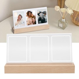 Mini Acrylic Picture Frame with Light, for Home Family, Desk Photo Frame, Wooden Display Stand, Support 3in Photos 4 Sheet