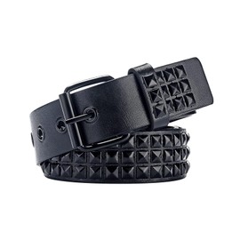 SNCEAW Studded Belt, Metal Punk Rock Rivet belt with Bright Pyramid Studded for Women Men (Luxury Black, Fit Pant 31-36 inch)