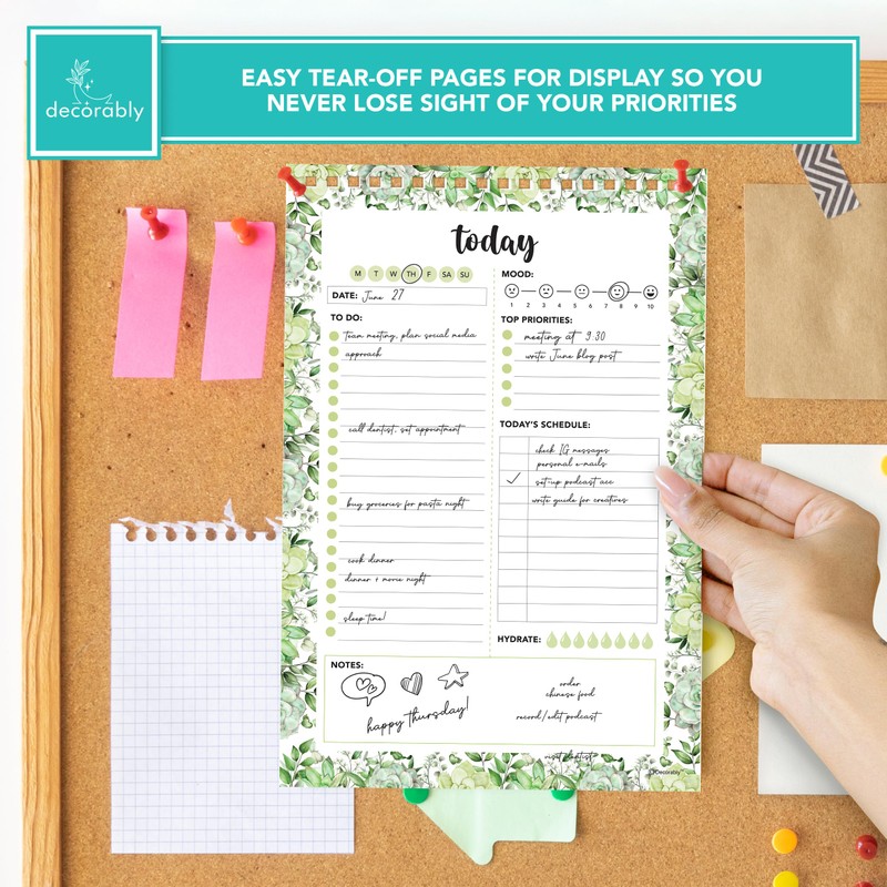 Decorably Daily Planner Pad with Schedule - Daily To Do