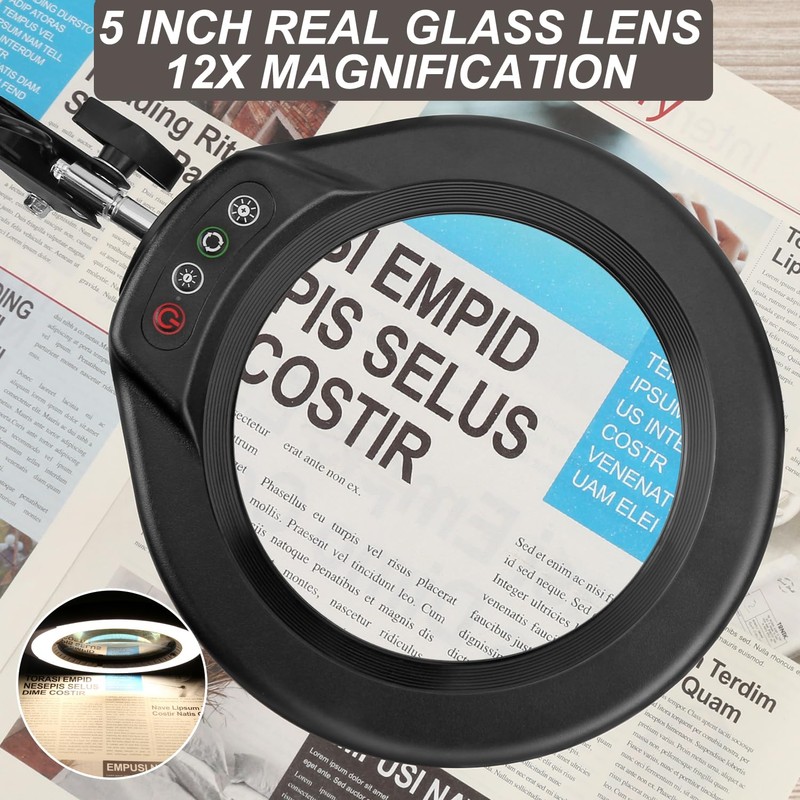 VEEMAGNI 12X 5 Inch Large Real Glass Magnifying Glass with