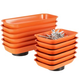 JEUIHAU 12 Packs Magnetic Tray, Stainless Steel Magnetic Parts Tray, Orange Magnetic Tool Tray for Collecting Wrenches, Screws, Bolts, Nuts, Small Parts, 3.6 x 2.4/5.9 x 2.5 Inches