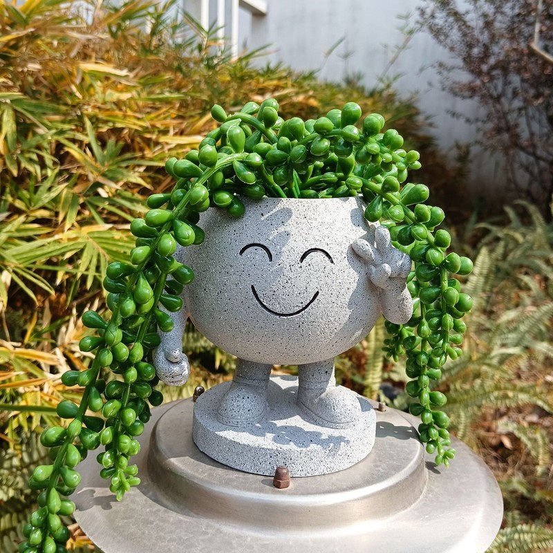Flower Pot Cute Smile Standing Succulent Flowerpot Fadeless Resin Plant