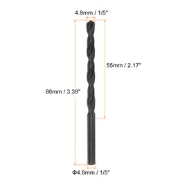 sourcing map 10pcs Jobber Drill Bits 4.8mm (1/5") Nitride Coated High Speed Steel (HSS) 4241 Twist Drill Bits for Stainless Steel Copper Aluminum Alloy Metal Wood Plastic, Black