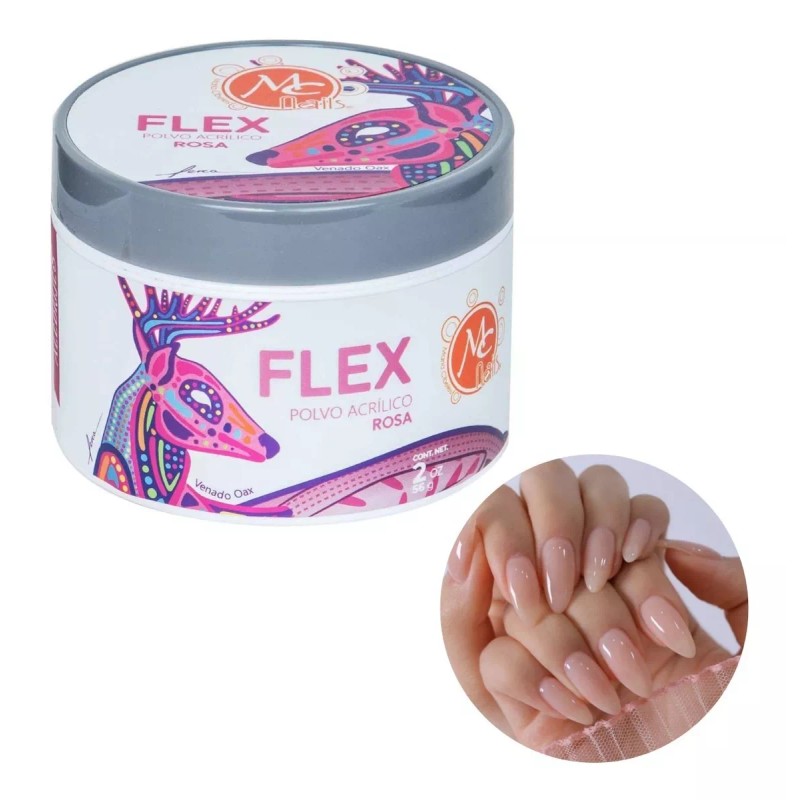 Mc Nails 3 Polvo Acrilico Uñas Rosa Blanco Transparente 2