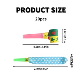 Pack of 20 Children's Party Blowers, Noisemaker Toys, Children's Birthday Whistles Toys, Funny Games, Birthday, Graduation, Multicoloured Plastic Whistles, Paper Trumpet, for New Year Parties etc