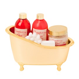 BRUBAKER Bath Gift Set 'Cranberry Love' with Golden Bathtub, Bath Fizzer, Bubble Bath, Shower Gel, Bath Salt, Soap