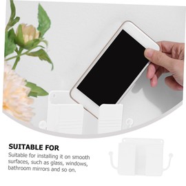 Operitacx 2pcs Wall Mount Remote Organizer Cellphone Holder Punch Bedside Shelf for Living Room Kitchen Office Convenient Storage for Phones Remotes Cables and Accessories