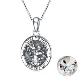 VONALA Sterling Silver Archangel St Michael Protect Us Lockets Necklaces Birthday Gifts for Men Boys Women Holding Pictures, Sterling Silver, St.