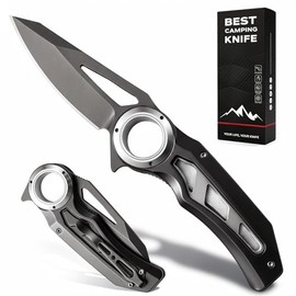 Folding Pocket Knife for Men, EDC Stainless Steel Knife for Tactical Camping Survival Hiking, Cool Gifts Stocking Stuffers for Men Women Husband Dad (Black)