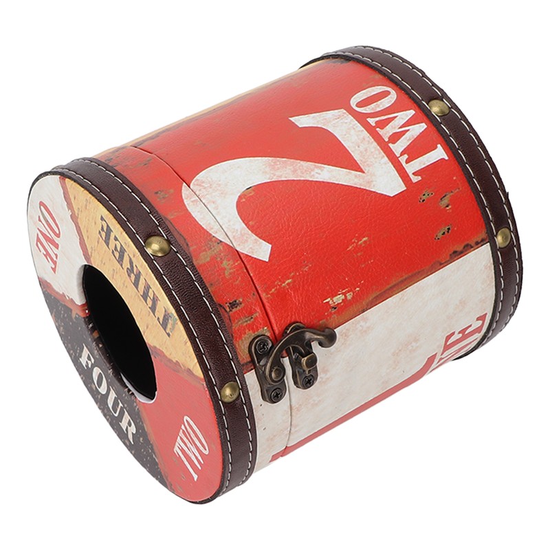 Retro Tissue Box Cylindrical Fashionable PU Leather Wooden Napkin Storage