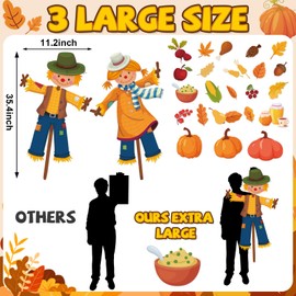 Thanksgiving Window Clings Decorations Extra Large Fall Scarecrow Window Stickers Autumn Leave Pumpkin Glass Window Decal for Home Office Classroom Decor Thanksgiving Fall Party Supplies