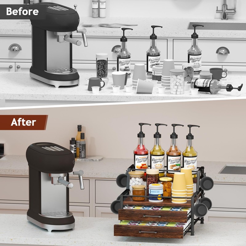 Homsorout Coffee Syrup Rack Organizer - 4-Tier 8 Syrup Wine