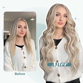 Full Shine Clip in Human Hair Extensions Ash Blonde Highlighted Bleach Blonde Hair Extensions Remy Human Hair Clip ins Straight Full Head Set 20 Inch 120g 7pcs