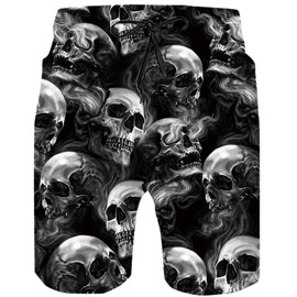 ALISISTER Men's Swimming Trunks Summer Swimming Shorts 3D Print Quick Drying Hawaii Surf Swimming Trunks Sports Shorts, Skull Black 1, xl