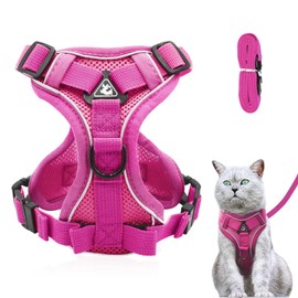 Cat Harness and Lead Set, Adjustable Kitten Harness and Lead Set with Reflective Strips Escape-Proof, Cat Vest Harness with Leash Sets for Cats Dogs Pets Walking (Pink, L)
