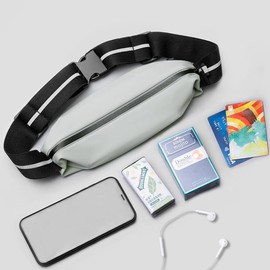 Oasishade Running Belt for men and women, movable running phone holder, adjustable size lightweight running belt bag, waterproof night reflective waist pack, cycling exercise travel (GRAY), PB001