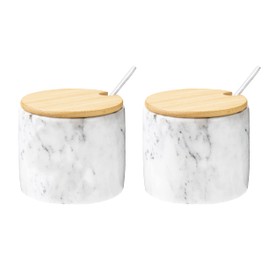 NHKRTE Marble Salt Cellar Set, 2 PCS 11oz Salt and Pepper bowls, Handcrafted from Natural Marble, Smooth Inside (White & White Set)